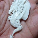 Bali Pendant Necklace Myth Europe Dragon From Buffalo Bone Carving With Silver Bail 925_q659
