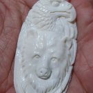 Bali Pendant Necklace Eagle & Beast Were Wolf From Buffalo Bone Carving With Silver Bail 925_q654