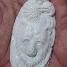 Bali Pendant Necklace Eagle & Beast Were Wolf From Buffalo Bone Carving With Silver Bail 925_q654