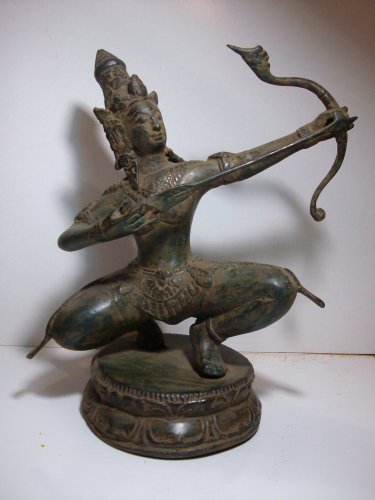 Vintage ! ARJUNA Wayang Java MAHABHARATA Archery Old Bronze Statue Table Decor #r307