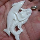 Bali Pendant Necklace Nude Mermaid & DOLPHIN From Buffalo Bone Carving With Silver Bail 925 #r303