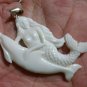 Bali Pendant Necklace Nude Mermaid & DOLPHIN From Buffalo Bone Carving With Silver Bail 925 #r303