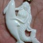 Bali Pendant Necklace Nude Mermaid & DOLPHIN From Buffalo Bone Carving With Silver Bail 925 #r303