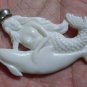 Bali Pendant Necklace Nude Mermaid & DOLPHIN From Buffalo Bone Carving With Silver Bail 925 #r303