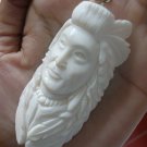 Bali Pendant Necklace INDIAN FACE Old From Buffalo Bone Carving With Silver Bail 925 #r171