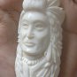 Bali Pendant Necklace INDIAN FACE Old From Buffalo Bone Carving With Silver Bail 925 #r171