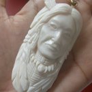 Bali Pendant Necklace INDIAN FACE Old From Buffalo Bone Carving With Silver Bail 925 #r170