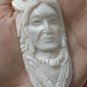 Bali Pendant Necklace INDIAN FACE Old From Buffalo Bone Carving With Silver Bail 925 #r170