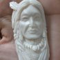 Bali Pendant Necklace INDIAN FACE Old From Buffalo Bone Carving With Silver Bail 925 #r170