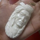 Bali Pendant Necklace INDIAN FACE Old From Buffalo Bone Carving With Silver Bail 925 #r168