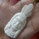 Bali Pendant Necklace INDIAN FACE Old From Buffalo Bone Carving With Silver Bail 925 #r167