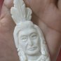 Bali Pendant Necklace INDIAN FACE Old From Buffalo Bone Carving With Silver Bail 925 #r167