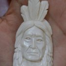 Bali Pendant Necklace INDIAN FACE Old From Buffalo Bone Carving With Silver Bail 925 #r151