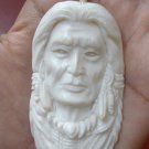 Bali Pendant Necklace INDIAN FACE From Buffalo Bone Carving With Silver Bail 925 #r150