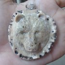 Bali Pendant Necklace BEAR HEAD From Deer Antler Carving w/ Silver Bail 925_r126