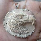 Bali Pendant Necklace EAGLE HEAD From Deer Antler Carving w/ Silver Bail 925_r125