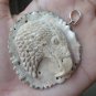 Bali Pendant Necklace EAGLE HEAD From Deer Antler Carving w/ Silver Bail 925_r125