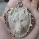 Bali Pendant Necklace WOLF HEAD From Deer Antler Carving w/ Silver Bail 925_r124