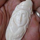 Bali Pendant Necklace Indian Girl & Salmon Fish From Buffalo Bone Carving With Silver Bail 925 #q994