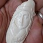 Bali Pendant Necklace Indian Girl & Salmon Fish From Buffalo Bone Carving With Silver Bail 925 #q994