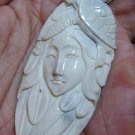 Bali Pendant Necklace INDIAN GIRL & TURTLE From Buffalo Bone Carving With Silver Bail 925 #q990