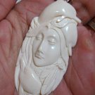 Bali Pendant Necklace INDIAN GIRL & DOLPHIN From Buffalo Bone Carving With Silver Bail 925 #q989