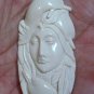 Bali Pendant Necklace INDIAN GIRL & DOLPHIN From Buffalo Bone Carving With Silver Bail 925 #q989