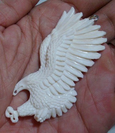Bali Pendant Necklace Flying Eagle From Buffalo Bone Carving With Silver Bail 925 #q992