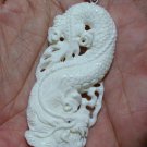 Bali Pendant Necklace CHINA DRAGON From Buffalo Bone Carving With Silver Bail 925 #q938