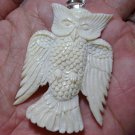 Bali Pendant Necklace DOUBLE SIDE OWL From Buffalo Bone Carving With Silver Bail 925 #q937