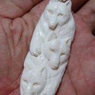 Bali Pendant Necklace TRIPLE WOLF GROUP From Buffalo Bone Carving With Silver Bail 925 #q936