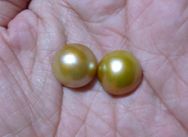 100% Genuine ! 2 PCS Mabe Pearl Half Pearl Cabochon South Sea Lustrous GOLD 14mm_q853