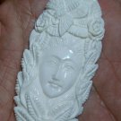 Bali Pendant Girl Butterfly Flower Goddes From Buffalo Bone Carving With Silver 925 #q338
