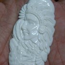 Bali Pendant Necklace Indian Face Wolf From Buffalo Bone Carving With Silver Bail 925 #q337