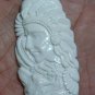 Bali Pendant Necklace Indian Face Wolf From Buffalo Bone Carving With Silver Bail 925 #q337