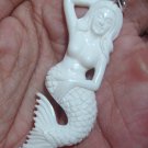 Pendant Double Side Nude Mermaid Girl Woman From Buffalo Bone Carving With Silver Bail 925_q825