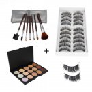 15 Beauty Colors Concealer Makeup Palette + False Eyelashes (10 Pairs) + Makeup Brushes Set