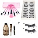 10 Pairs Long False Eyelashes 7pcs Makeup Brush Set Beauty Bag Waterproof Liquid Eyeliner Pen