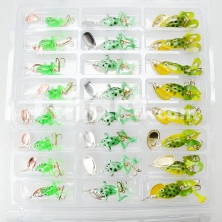 24 Pcs Frog Shape Metal and Rubber Soft Bait with Hook Green & Yellow