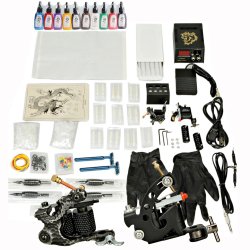 2 Guns Tattoo Machine Kit Needles Grips Tips 10 Inks