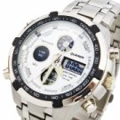 Business Men Steel Band Waterproof Day Date Display Alarm LED Digital Quartz Wrist Watch White