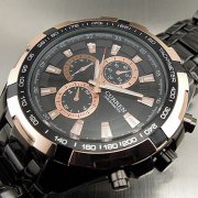 Business Men 8023 Waterproof Stainless Steel Quartz Wrist Watch Black Golden