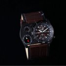 Fashion Men Oulm Compass Military Army Windmills Shape Leather Band Quartz Wrist Watch Coffee