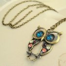 Fashion Three-colour Rhinestone Owl-shaped Pendant Long Chain Necklace