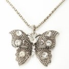Butterfly Pendant Antique Necklace with Alloy and Rhinestone for Women Silver