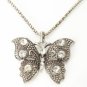 Butterfly Pendant Antique Necklace with Alloy and Rhinestone for Women Silver