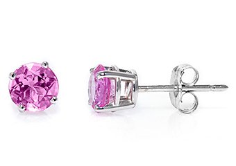PINK SAPPHIRE STUD EARRINGS EAR RINGS 5mm BRILLIANT ROUND CUT 14KT WHITE GOLD