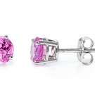 PINK SAPPHIRE STUD EARRINGS EAR RINGS 5mm BRILLIANT ROUND CUT 14KT WHITE GOLD