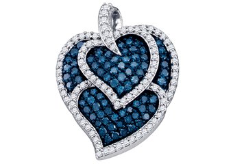1.05 Carat Blue Diamond Heart Pendant Brilliant Round Cut Micro Pave White Gold