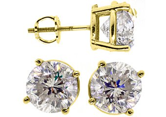 4 CARAT BRILLIANT ROUND CUT DIAMOND STUD EARRINGS 14KT YELLOW GOLD